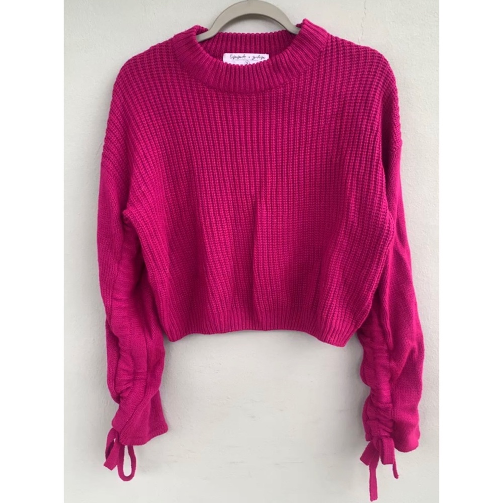 NWOT LF | Emma & Sam Cropped Ruched Sleeve Sweater
